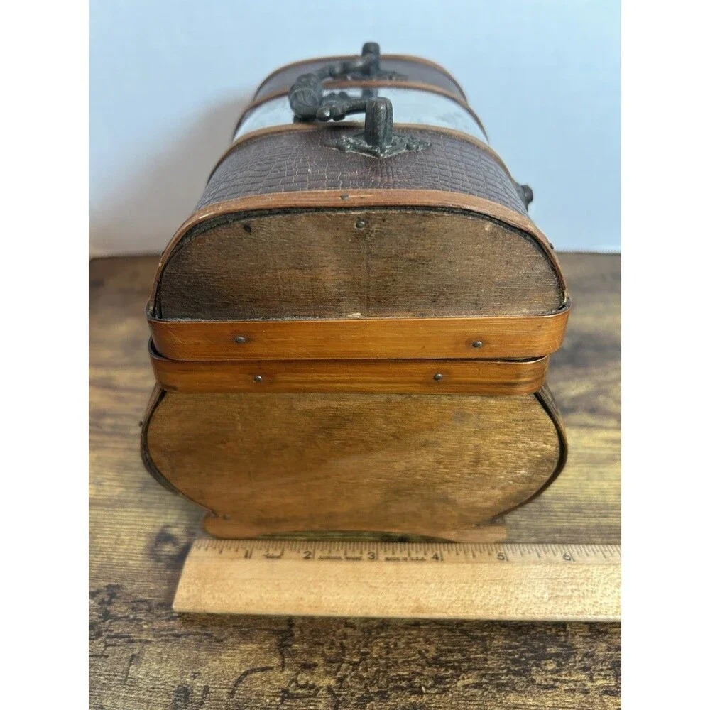 Vintage Treasure Chest Wooden Faux Croc Metal Accent Trinket Box Decorative